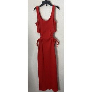 LIVE TO BE SPOILED  Red Women's Ribbed Stretch Sleeveless Cut Outs At Mid Sz Xs